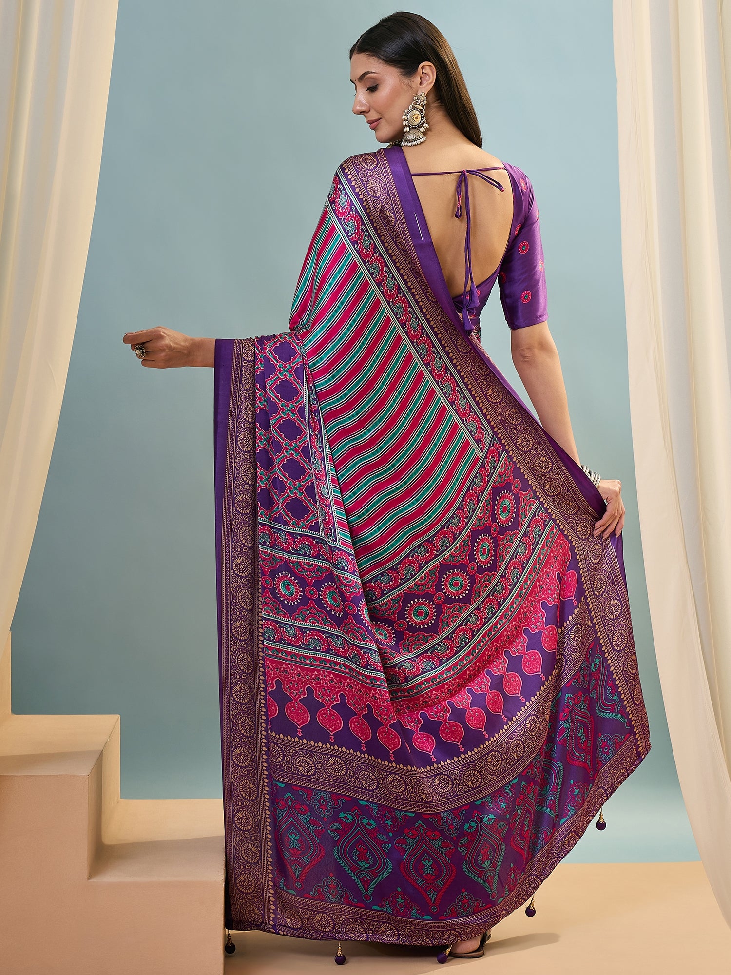 Purple Multistripe Crepe Silk Normal Drape Saree - Panaash Saree