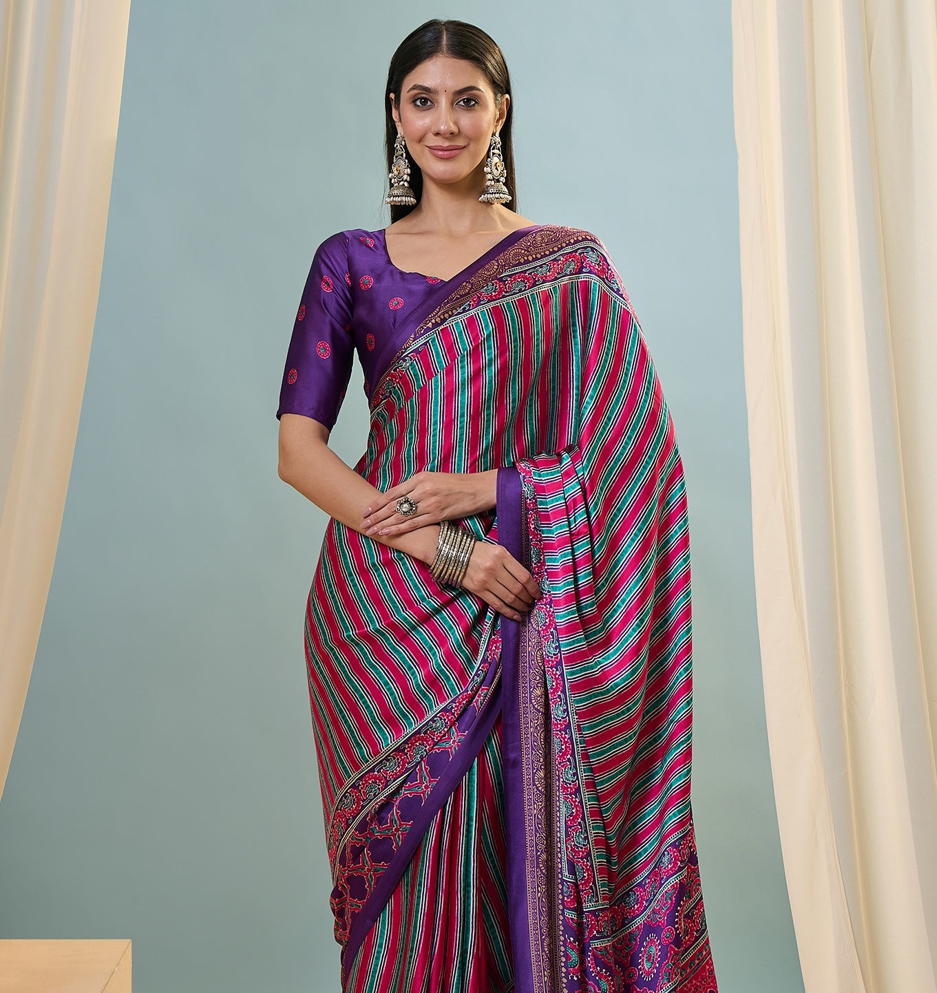 Purple Multistripe Crepe Silk Normal Drape Saree - Panaash Saree