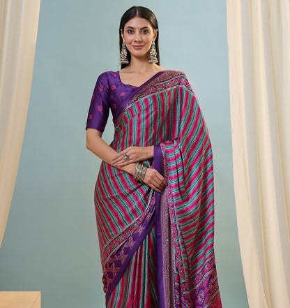 Purple Multistripe Crepe Silk Normal Drape Saree - Panaash Saree