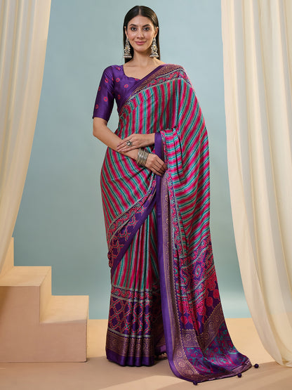 Purple Multistripe Crepe Silk Normal Drape Saree - Panaash Saree