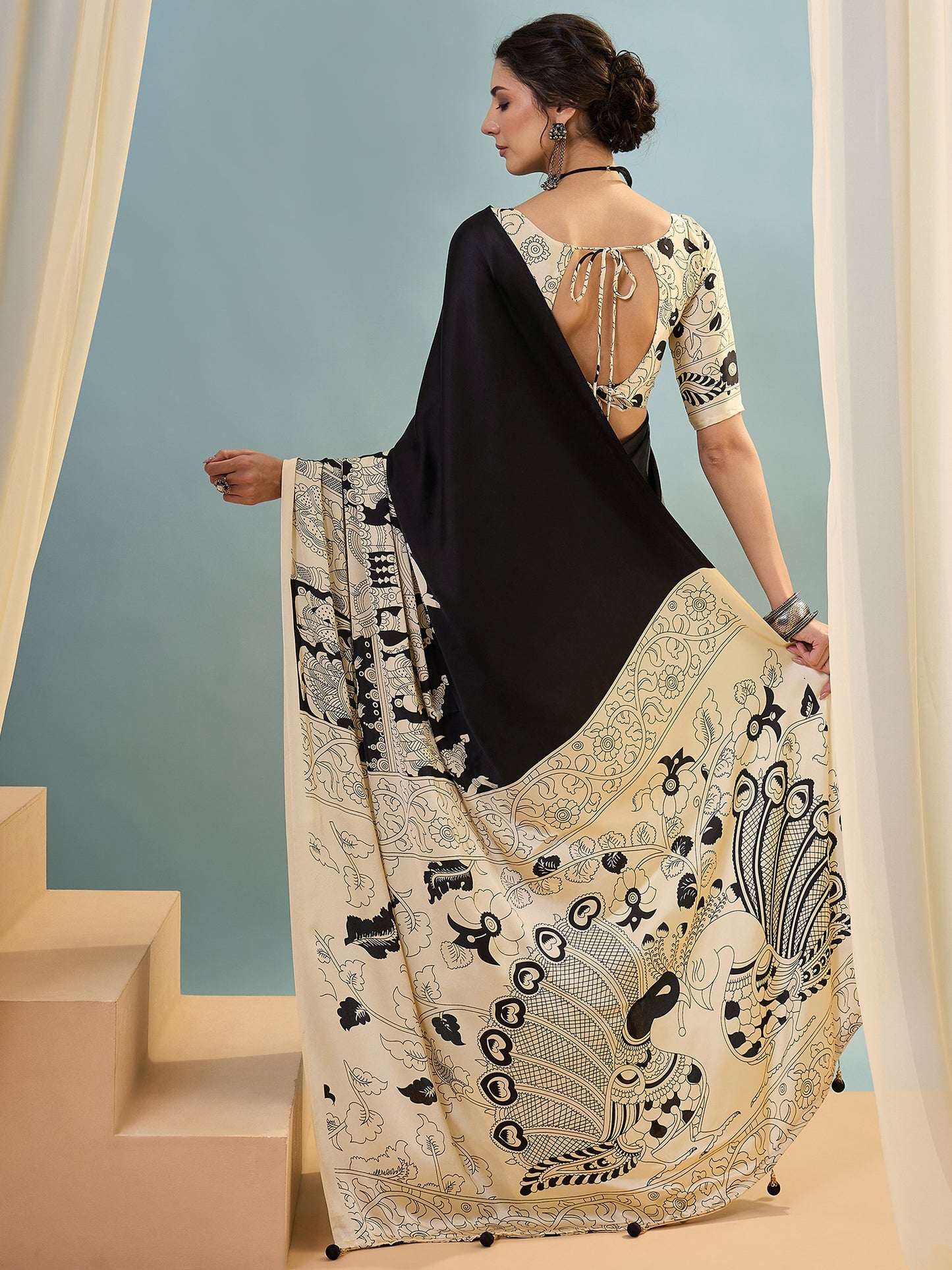 Black & Beige Crepe Silk Normal Drape Saree - Panaash Saree