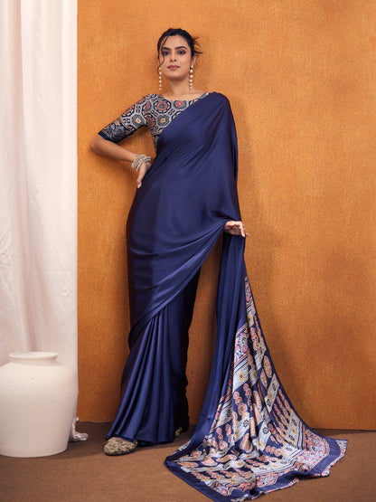 Plain Blue – Readymade Ajrakh Saree