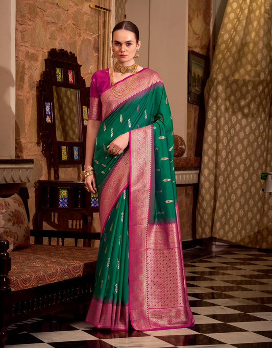 Green Kanjivaram Silk Readymade/Easy Saree
