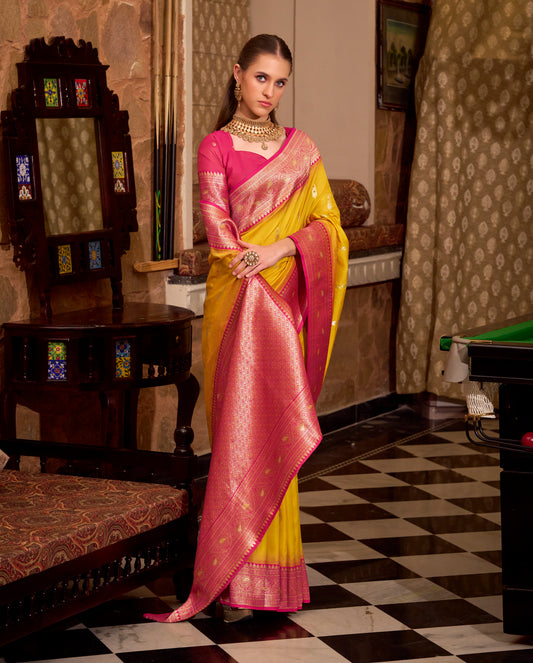 Yellow Kanjivaram Silk Readymade/Easy Saree