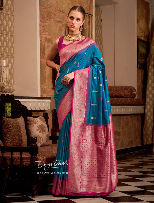 Blue Kanjivaram Silk Readymade/Easy Saree