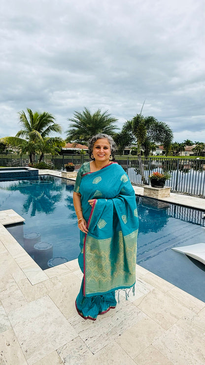 Blue Kanjivaram Silk Ready To Wear/Easy Saree