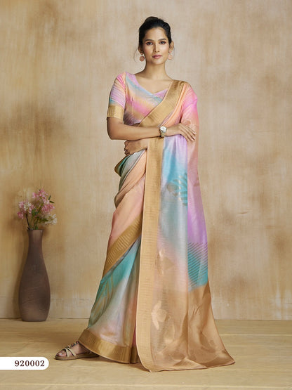 Multicolor Digital Print Silk Readymade/Easy Saree