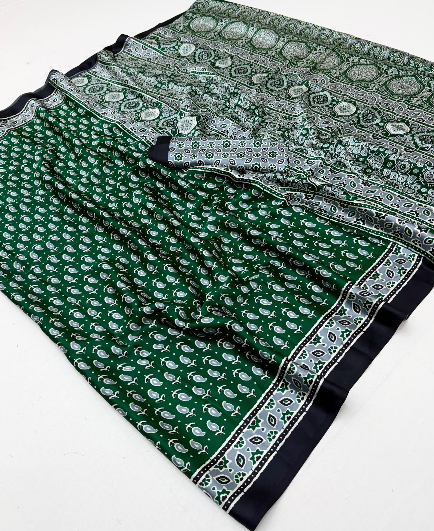 Green Modal Satin Office Wear Ready To Wear/Easy Saree - Panaash Saree