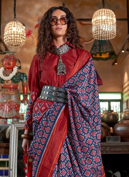 Navy blue Patola Silk Readymade/Easy Saree