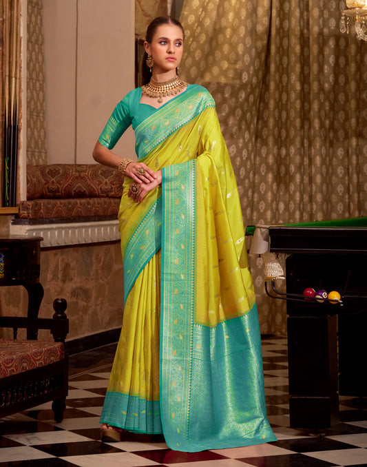Lime Color Kanjivaram Silk Readymade/Easy Saree