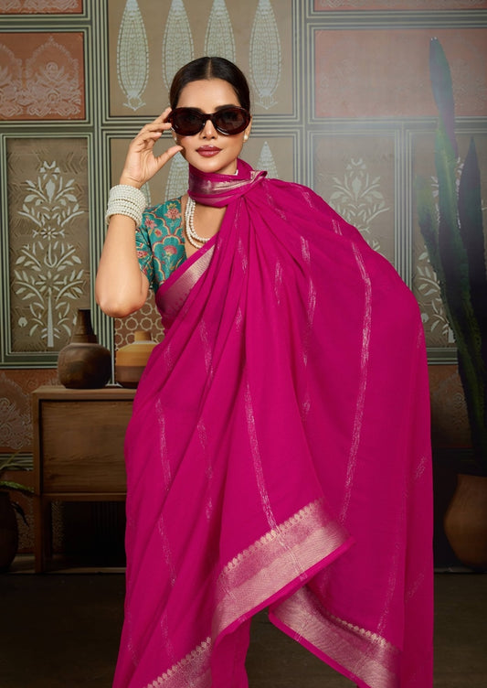 Pink Georgette Readymade/Easy Saree