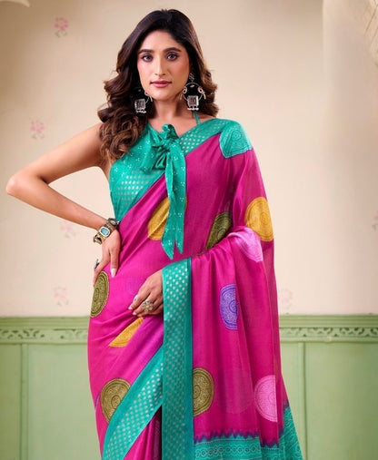 Pink Polka Dot Readymade Crepe Silk Saree