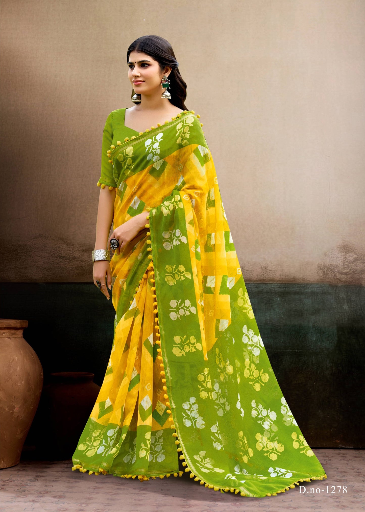 Yellow Mul Cotton Ready To Wear/Easy Saree