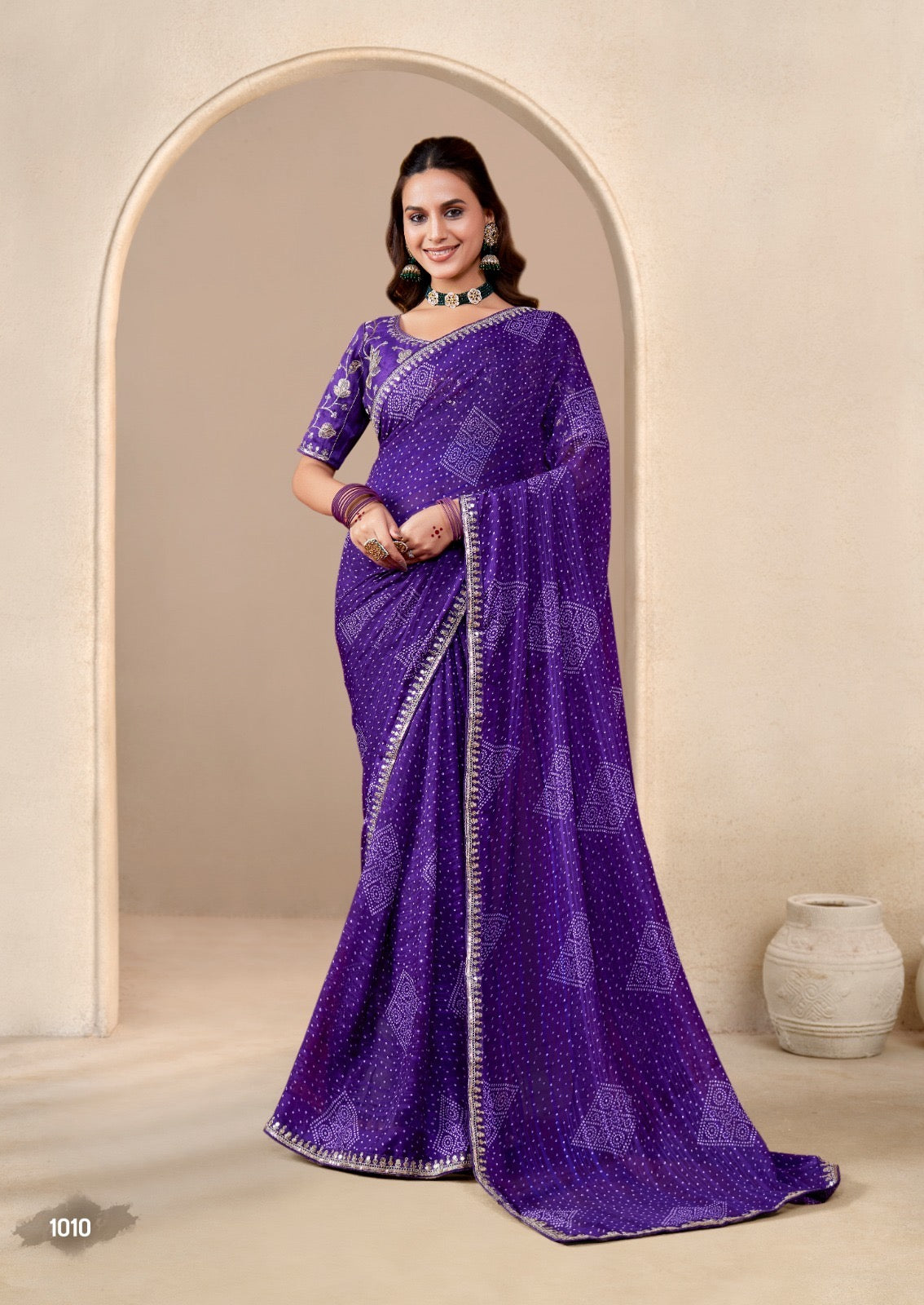 Purple Georgette Readymade/Easy Saree