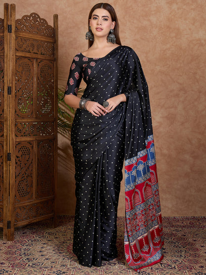 Black Modal Silk Office wear Readymade/Easy Saree