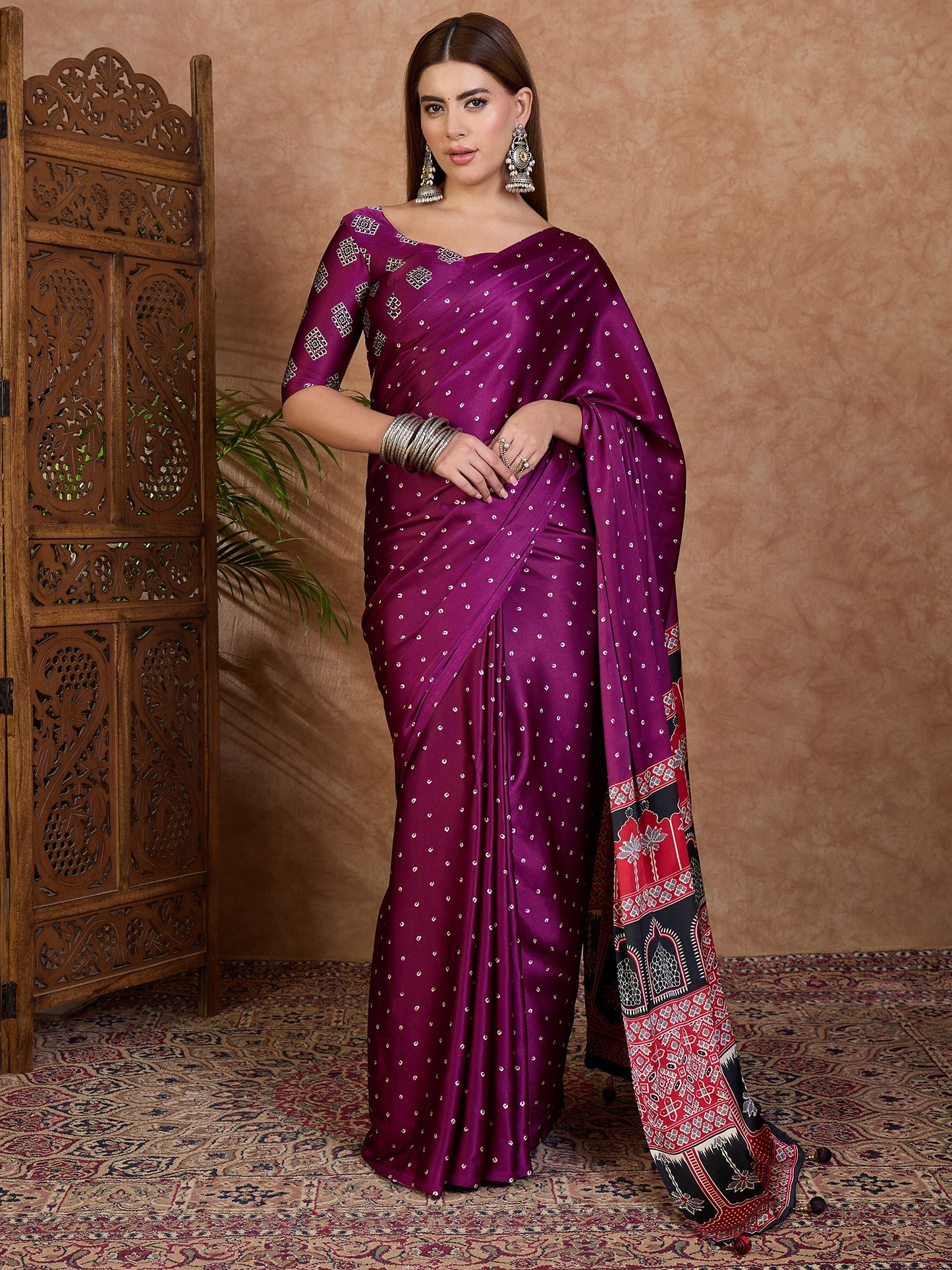 Magenta Modal Silk Office wear Readymade/Easy Saree