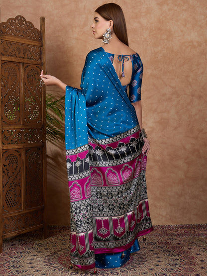 Blue Modal Silk Office wear Readymade/Easy Saree