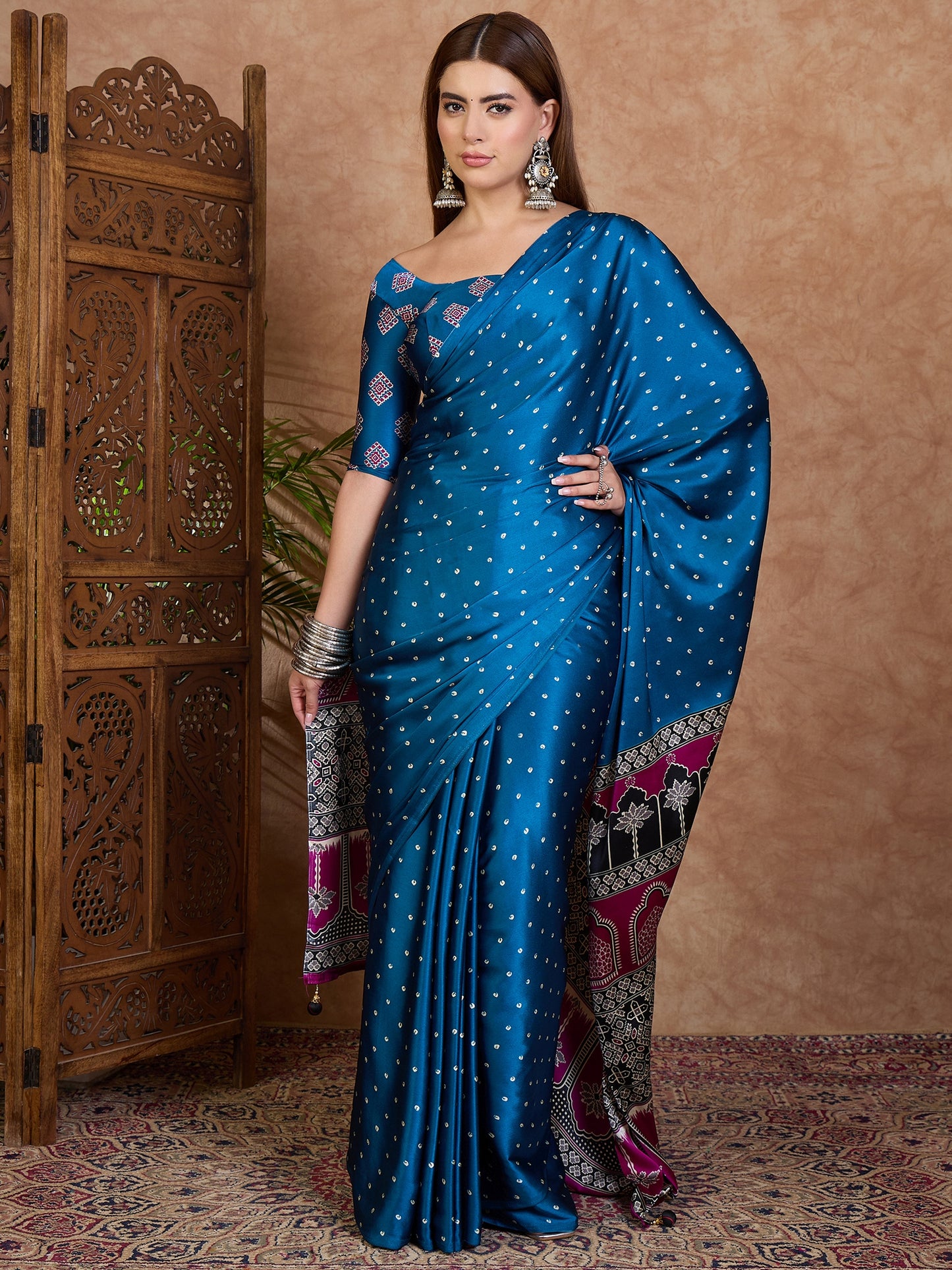 Blue Modal Silk Office wear Readymade/Easy Saree