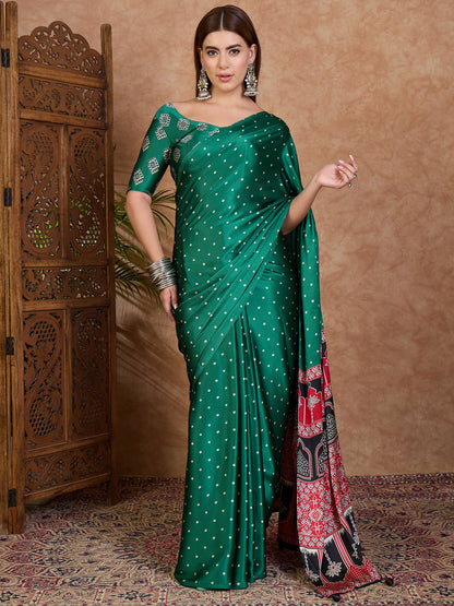 Green Modal Silk Office wear Readymade/Easy Saree