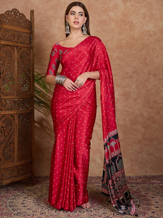 Red Modal Silk Office wear Readymade/Easy Saree