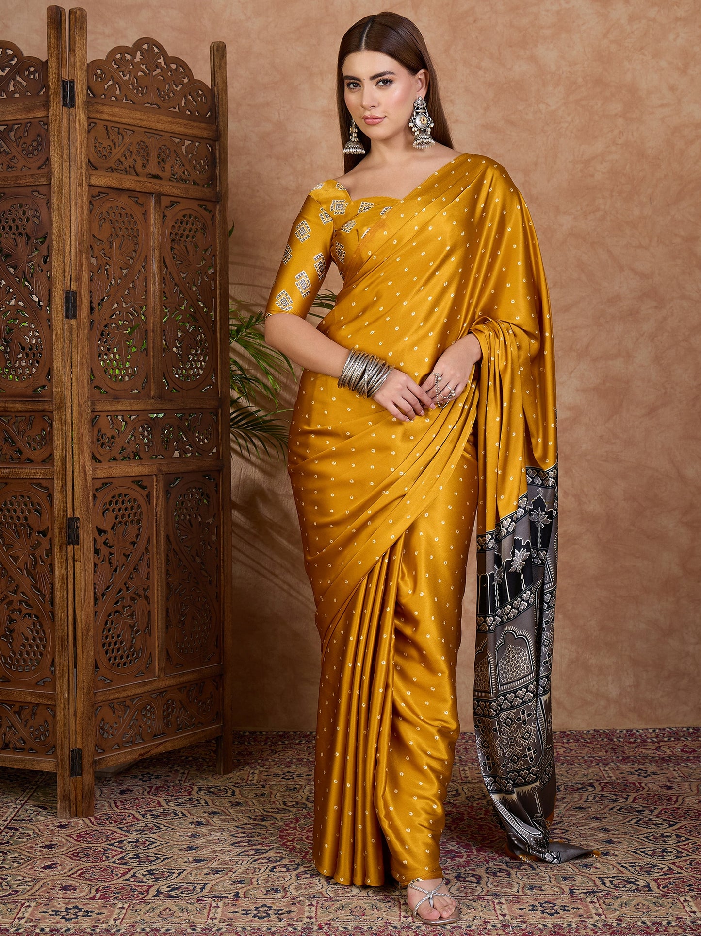 Musturd Yellow Modal Silk Office wear Readymade/Easy Saree