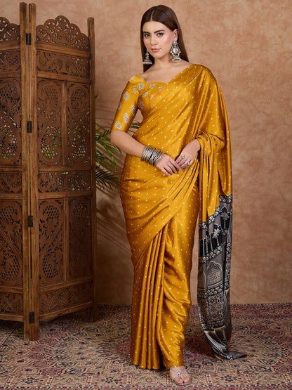 Musturd Yellow Modal Silk Office wear Readymade/Easy Saree