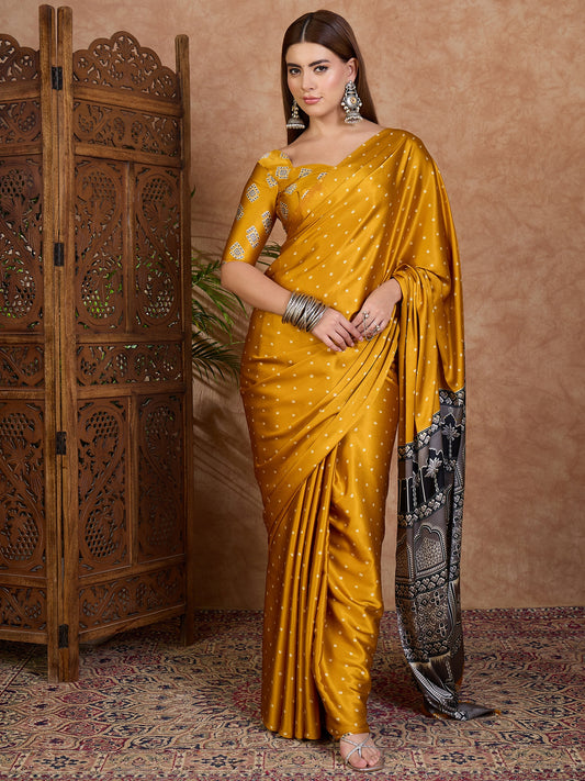 Musturd Yellow Modal Silk Office wear Readymade/Easy Saree