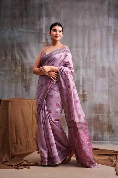 Lavender Cotton Ready To Wear/Easy Saree - Panaash Saree
