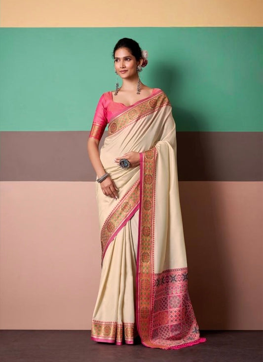Ivory Soft Silk Ready To Wear/Easy Saree - Panaash Saree