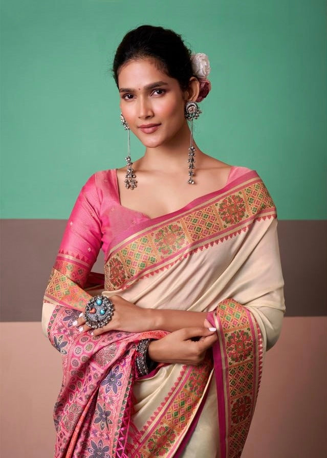 Ivory Soft Silk Ready To Wear/Easy Saree - Panaash Saree