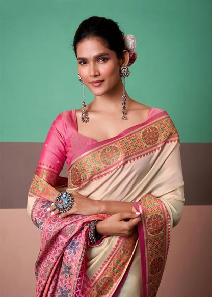 Ivory Soft Silk Ready To Wear/Easy Saree - Panaash Saree