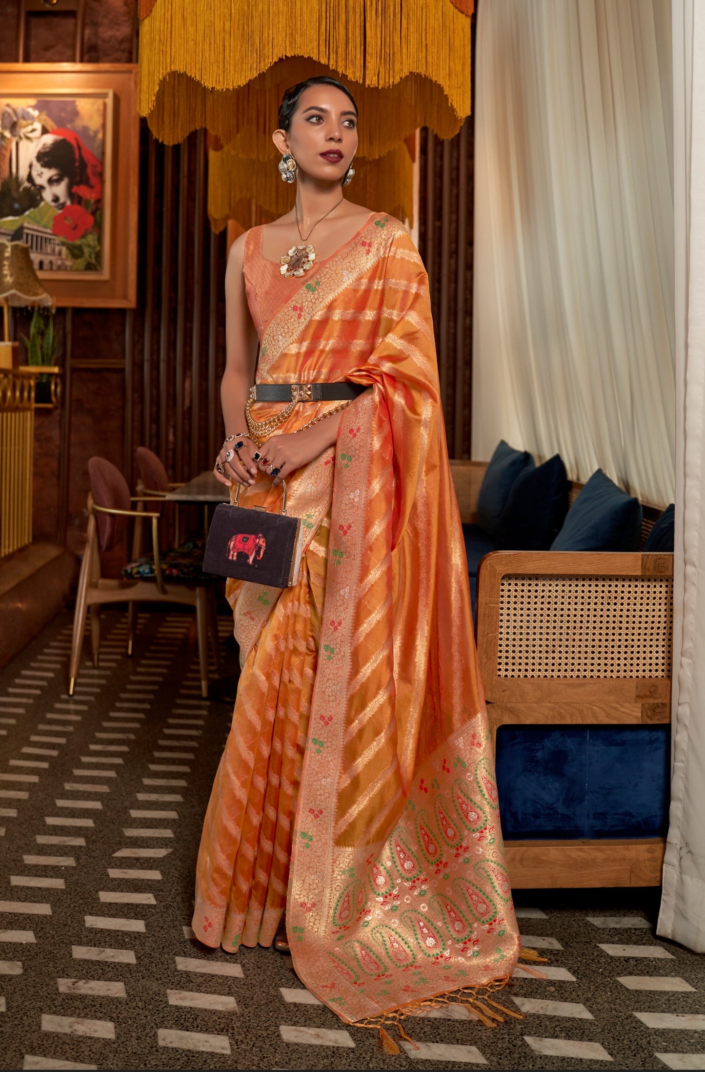 Orange Color Organza Readymade/Easy Saree