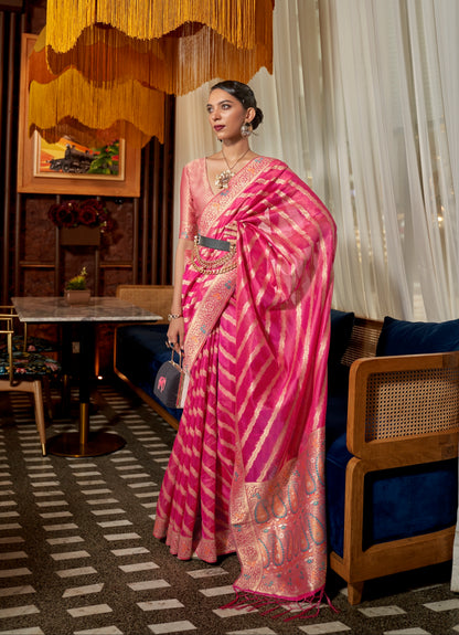 Pink Color Organza Readymade/Easy Saree