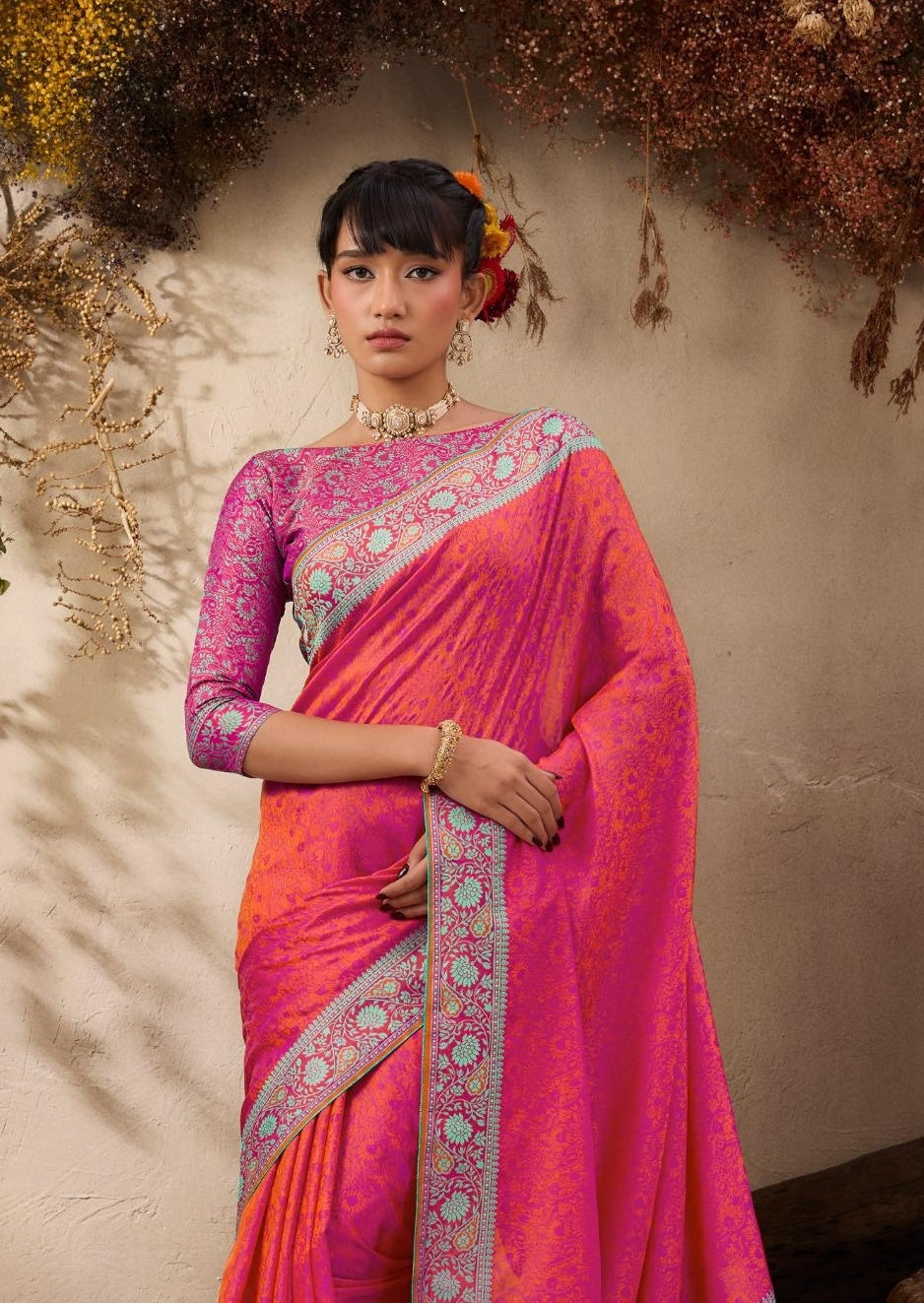 Fuchsia Readymade/Easy Kanjivaram Saree