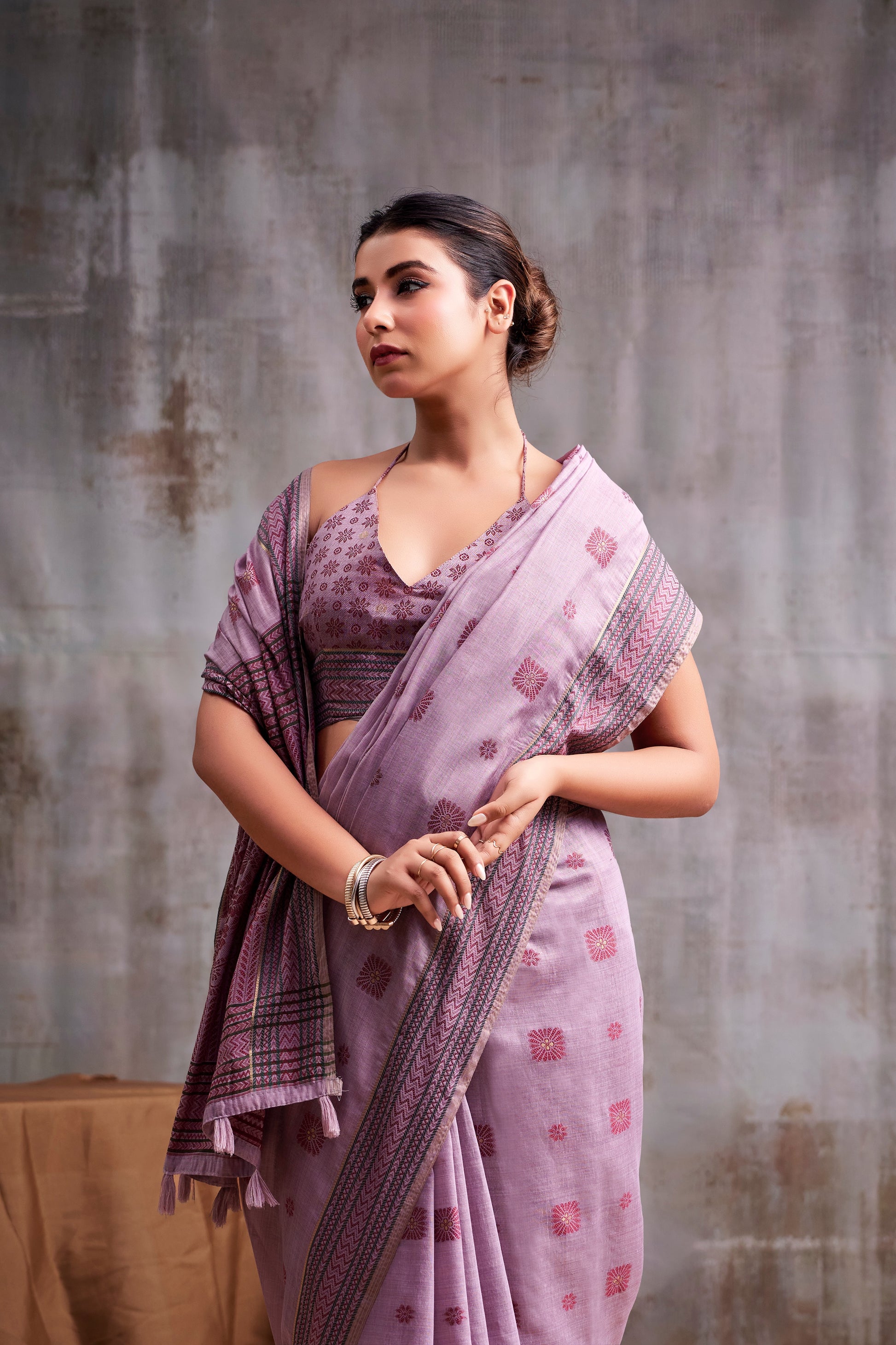 Lavender Cotton Ready To Wear/Easy Saree - Panaash Saree