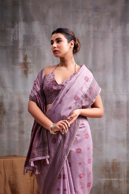 Lavender Cotton Ready To Wear/Easy Saree - Panaash Saree