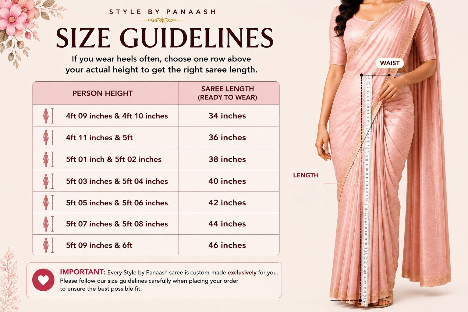 Ready-to-wear saree in rose-toned modal-silk, draped wrap with waist panel and belt