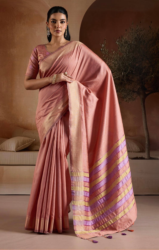 Mauve Color Raw Silk Readymade/Easy Saree