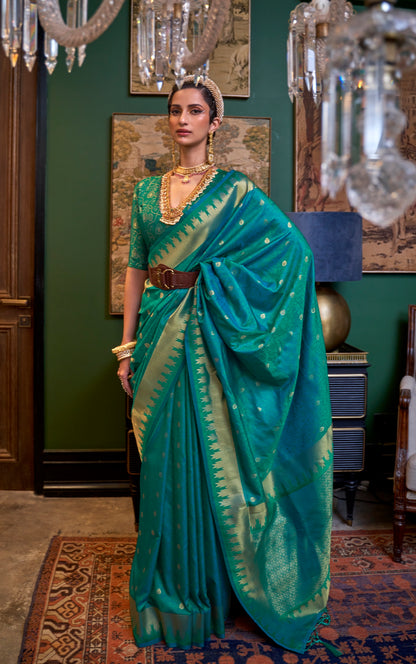 Turquoise Kanjivaram Silk Saree