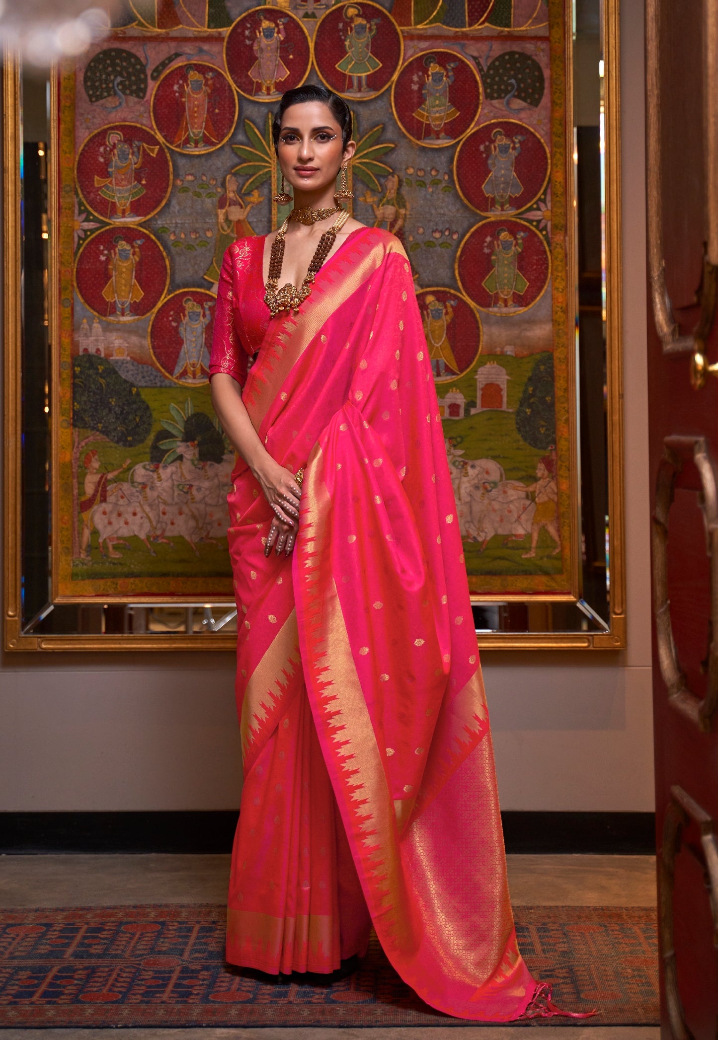 Pink Color Kanjivaram Readymade/Easy Saree