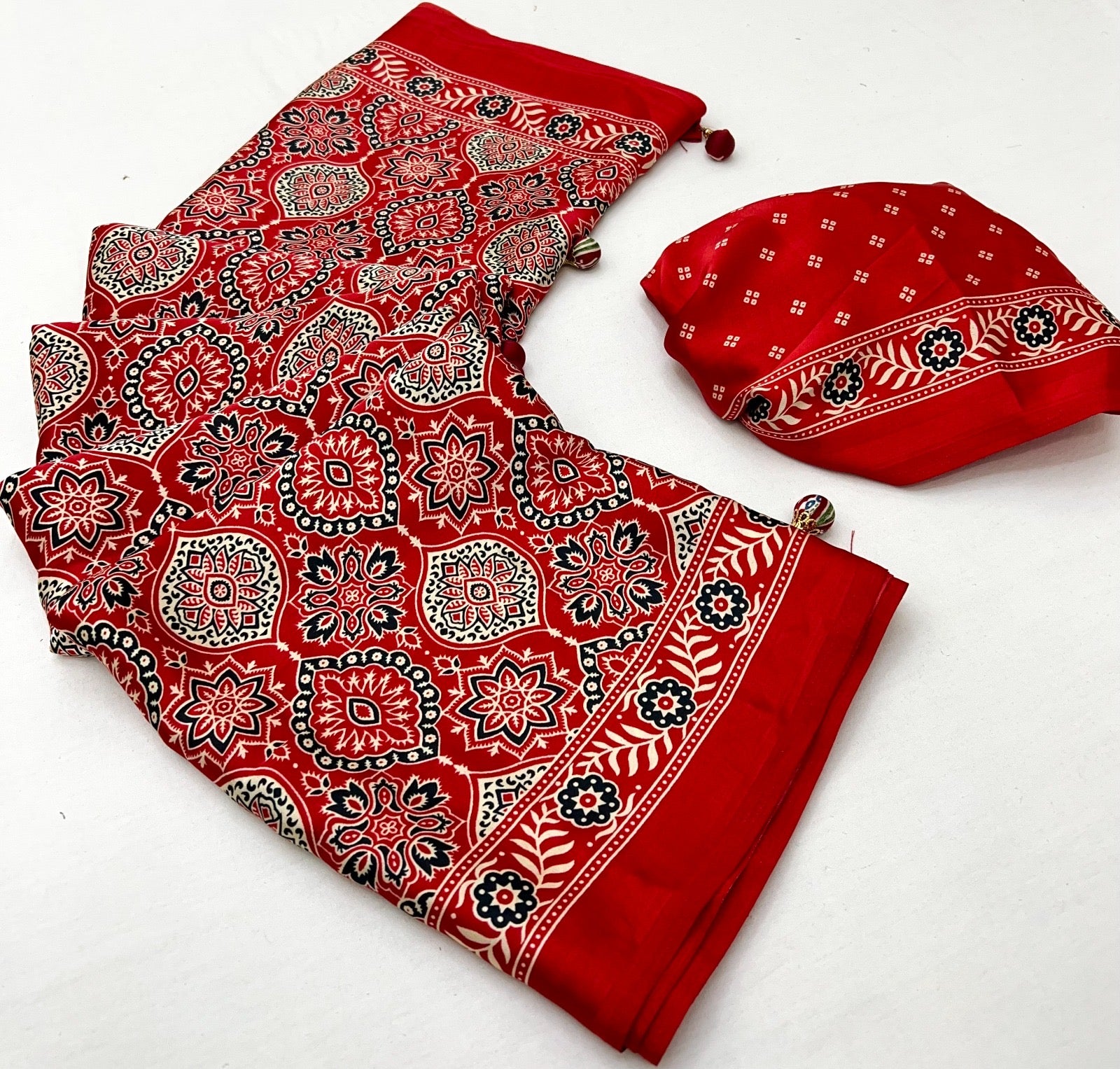 Bright Red Crepe Silk Ready To Wear/Easy Saree - Panaash Saree