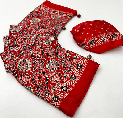 Bright Red Crepe Silk Ready To Wear/Easy Saree - Panaash Saree