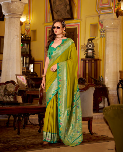 Yellow-Green Readymade/Easy Kanjivaram Saree