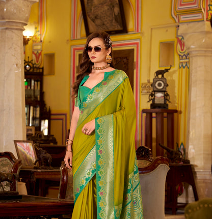 Yellow-Green Readymade/Easy Kanjivaram Saree