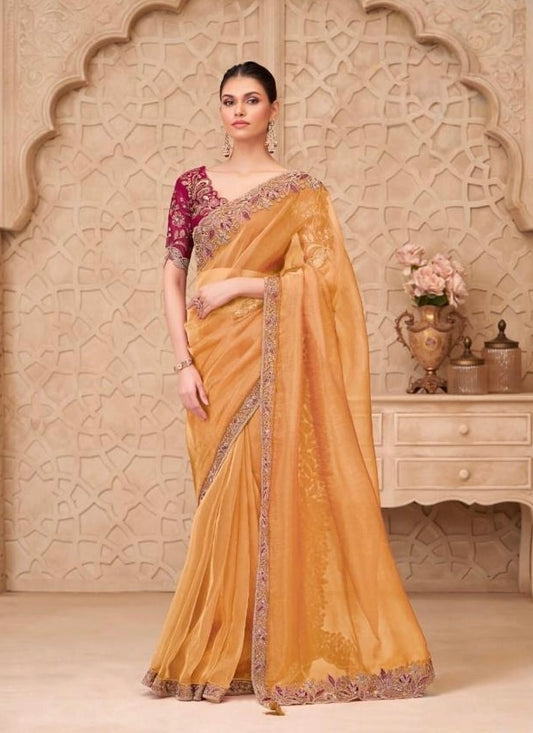 Golden Yellow Designer Silk Ready to wear/Easy Saree - Panaash Saree