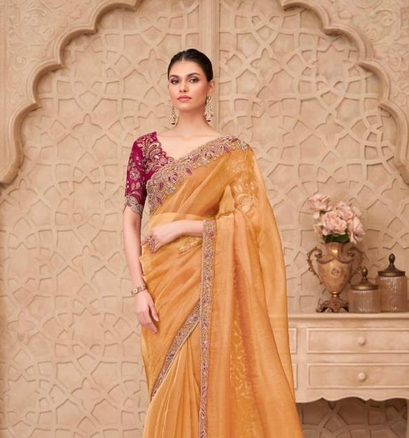 Golden Yellow Designer Silk Ready to wear/Easy Saree - Panaash Saree