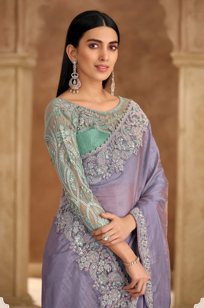 Lavender Cocktail Party Wear Readymade Saree