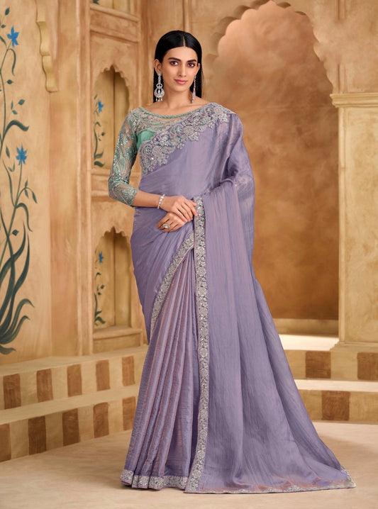 Lavender Cocktail Party Wear Readymade Saree