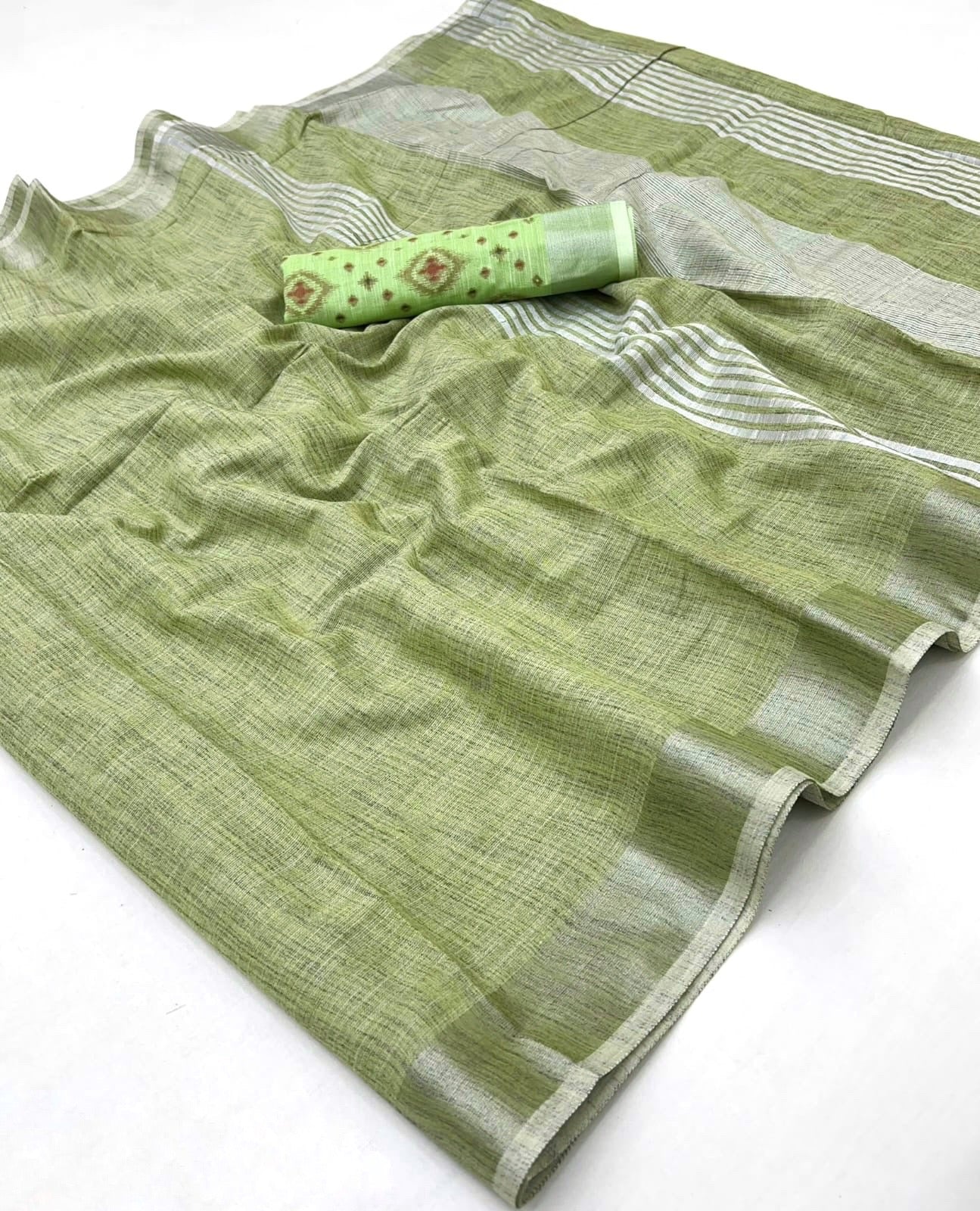 Green Linen Office Wear Readymade/Easy Saree - Panaash Saree