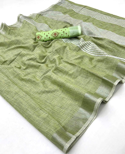 Green Linen Office Wear Readymade/Easy Saree - Panaash Saree